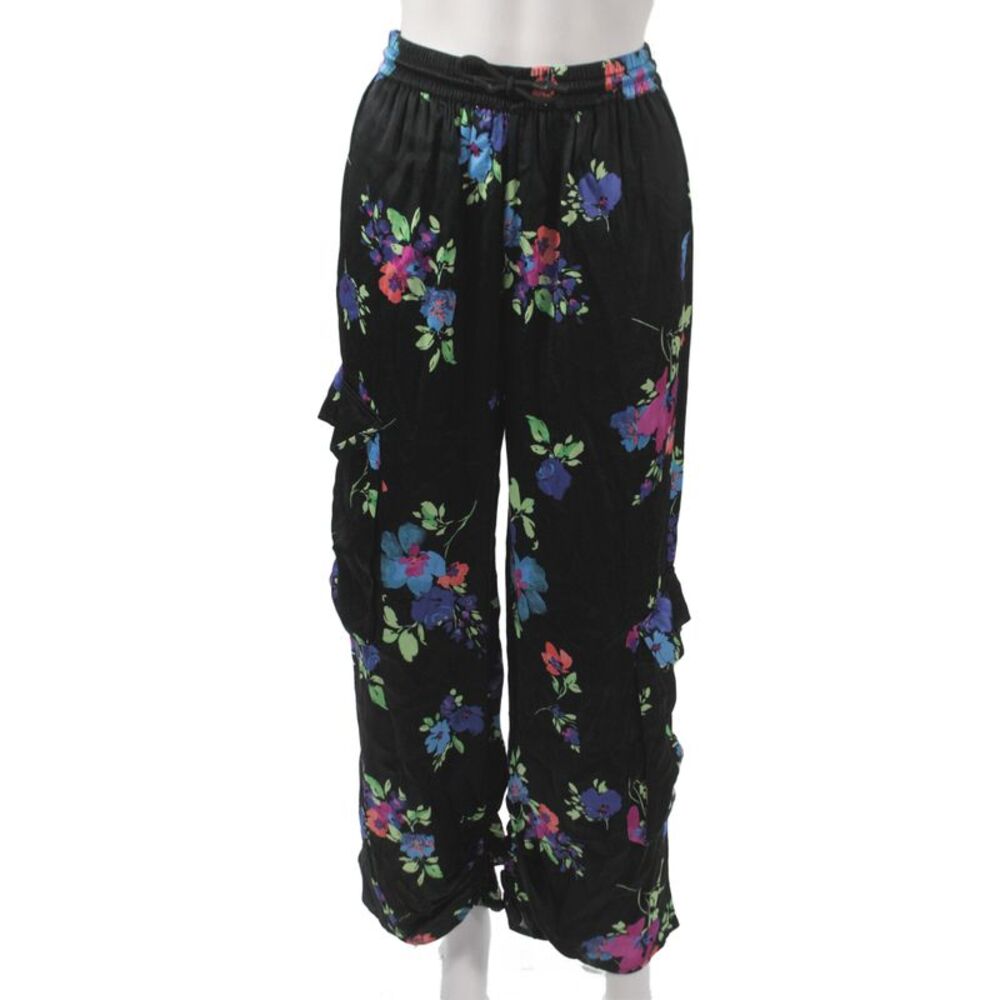 ROTATE Womens Black Floral Cargo Pants Viscose Drawstring Size 2